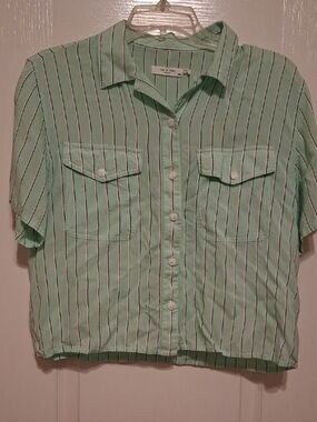 rag & bone Mint Green Short-Sleeve Striped Button-Down Shirt